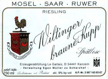 Egon Müller-Scharzhof Le Gallais Wiltinger Braune Kupp A.P.5 Riesling Spätlese